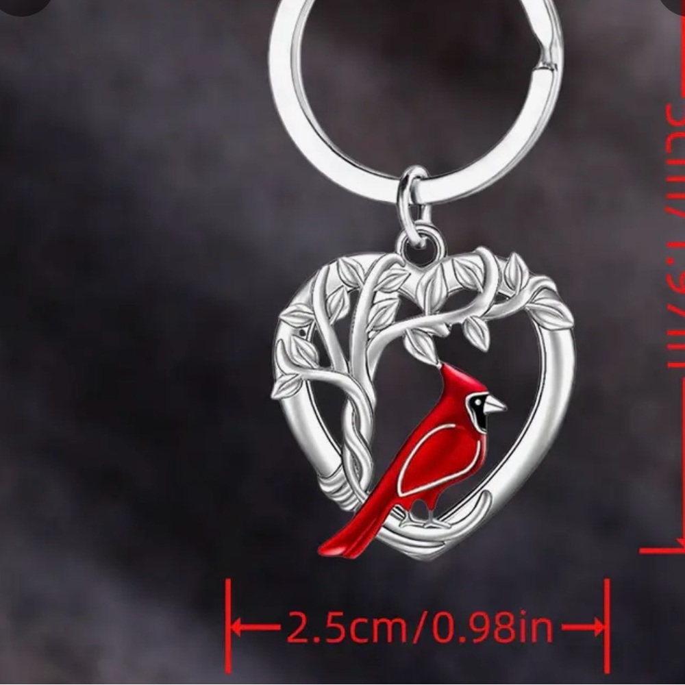 Red and Silver Cardinal Keychain - Picture 6 of 6